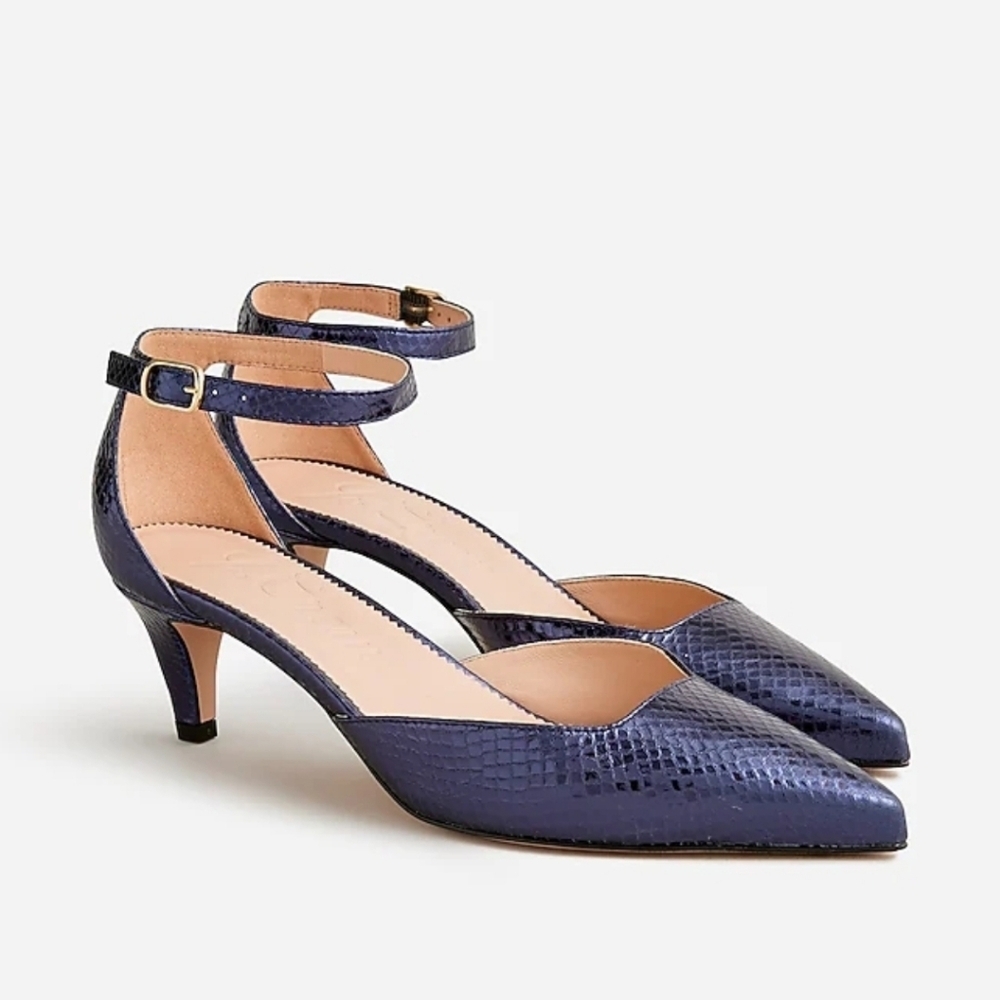 J. Crew Collection Pointed-toe Heels in Metallic Snake-embossed Leather